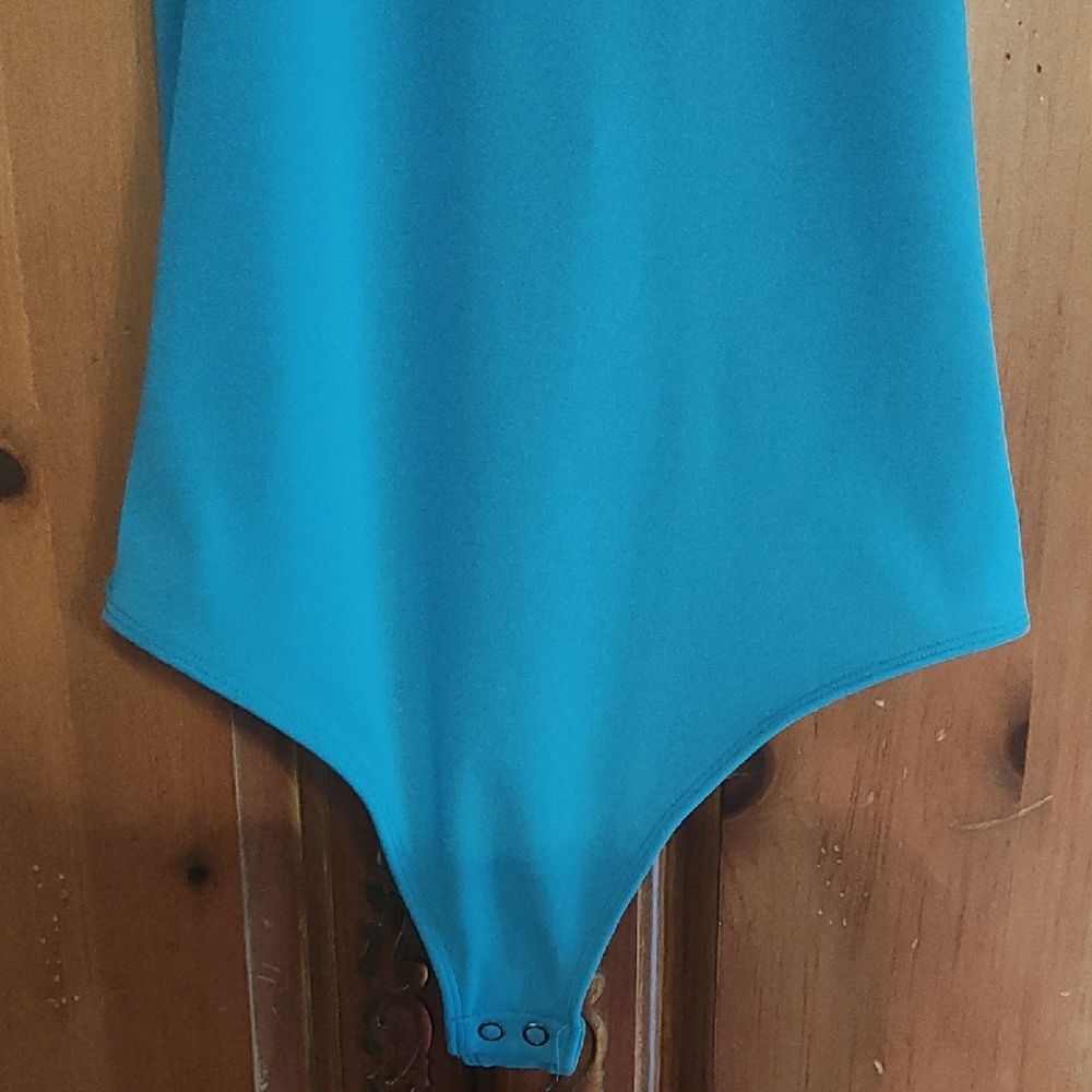 Express Teal Blue V-Neck Bodysuit - Picture 3 of 5